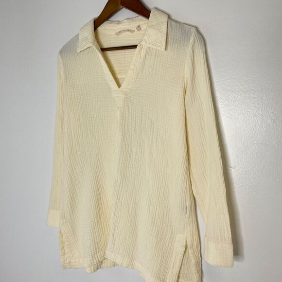 Soft Surroundings Long Sleeve Collared Yellow Shirt Size Medium Women’s - Picture 2 of 12